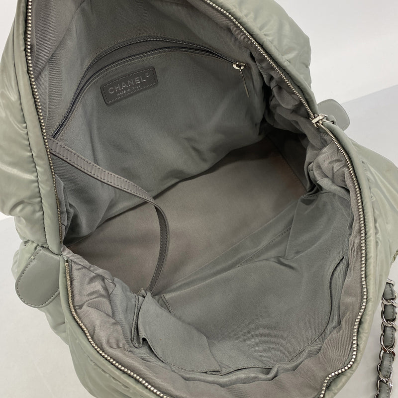 【6hd3006】シャネル チェーントート ナイロン グリーン シルバー金具【中古】レディース