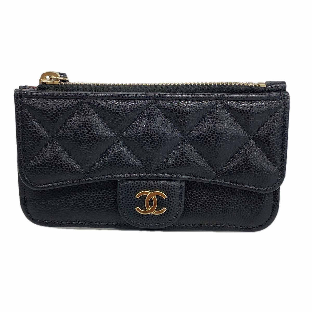 【6hd3007】シャネル コインケース マトラッセ キャビアスキン ブラック シャンパンゴールド金具【中古】レディース
