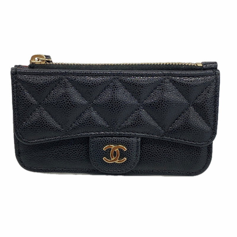 【6hd3007】シャネル コインケース マトラッセ キャビアスキン ブラック シャンパンゴールド金具【中古】レディース
