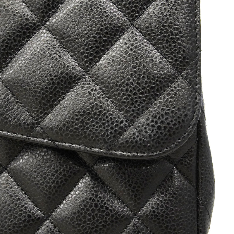 【6hd3064-h】シャネル ショルダーバッグ デカマトラッセ Wチェーン キャビアスキン ブラック シルバー金具【中古】レディース