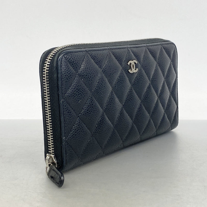 【6hd3067】シャネル 長財布 マトラッセ キャビアスキン ブラック シルバー金具【中古】レディース