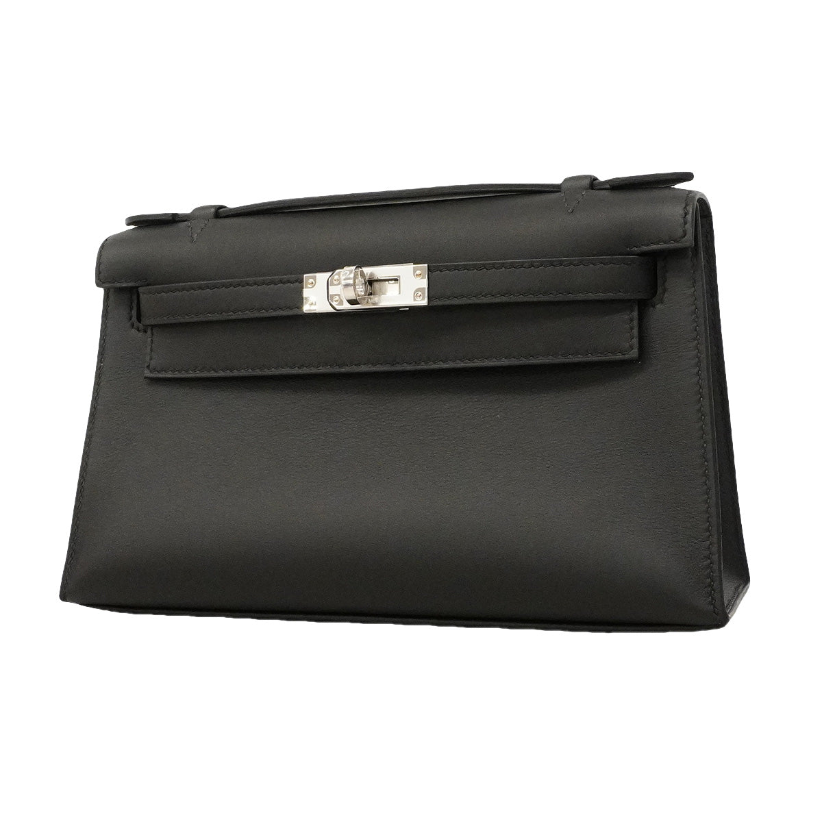 【6hd3089-e-g】エルメス ハンドバッグ ポシェットケリー スイフト ブラック シルバー金具 G刻印【中古】レディース