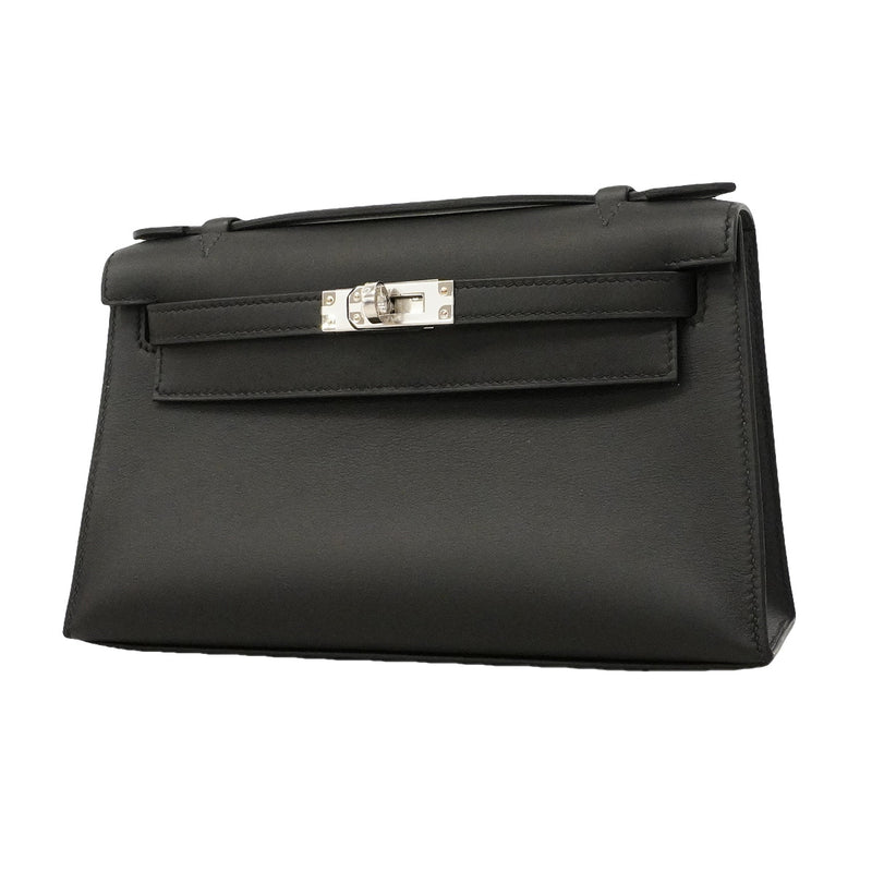 【6hd3089-e-g】エルメス ハンドバッグ ポシェットケリー スイフト ブラック シルバー金具 G刻印【中古】レディース