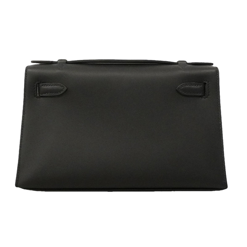 【6hd3089-e-g】エルメス ハンドバッグ ポシェットケリー スイフト ブラック シルバー金具 G刻印【中古】レディース