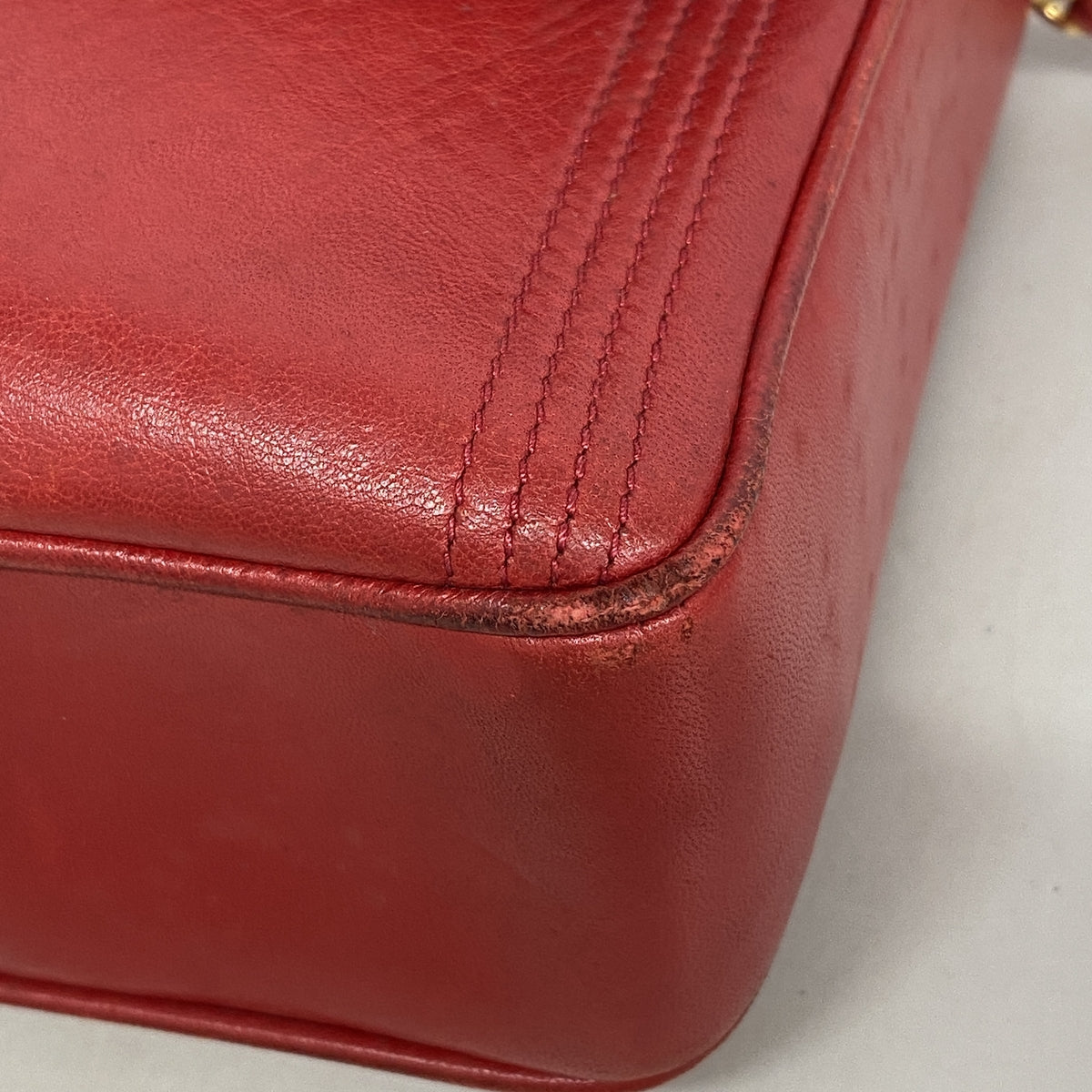 【6hd3090】シャネル ショルダーバッグ フリンジ付きチェーンショルダー レザー レッド ゴールド金具【中古】レディース