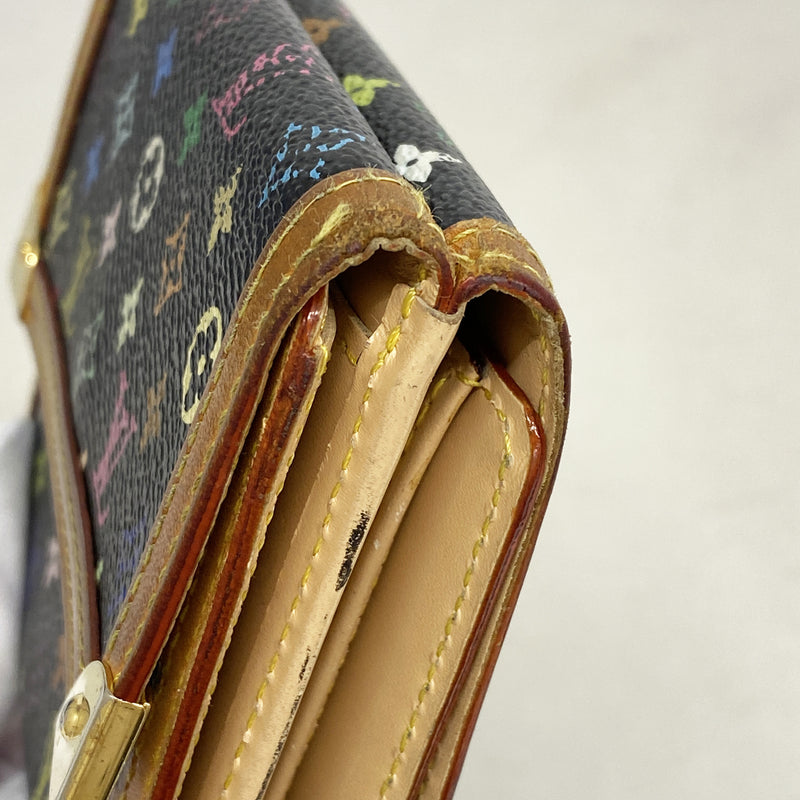 【6hd3099】ルイヴィトン 三つ折り財布 モノグラム・マルチカラー ポルトモネビエカルトクレディ M92984 ノワール【中古】レディース