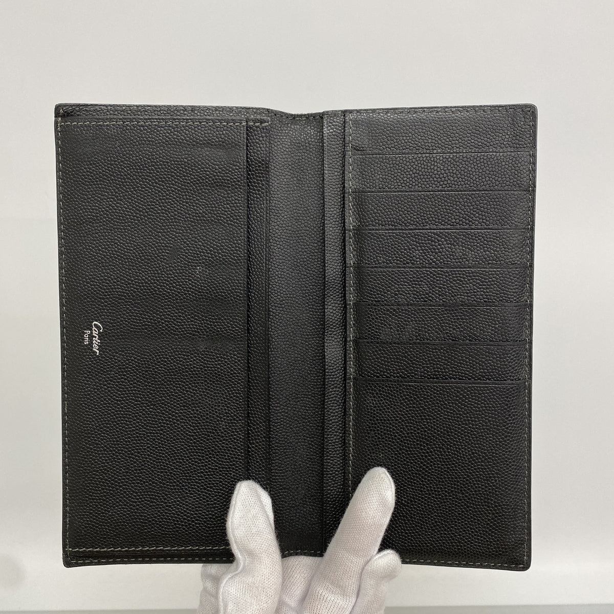 【6hd3190】カルティエ 長財布 レザー ブラック ゴールド/シルバー金具【中古】レディース