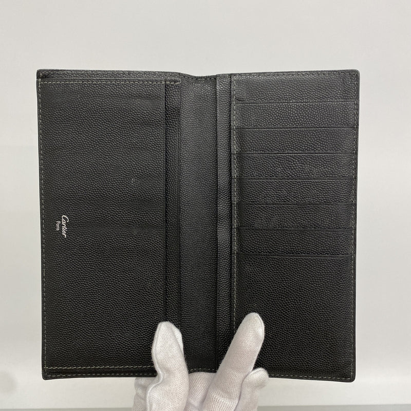 【6hd3190】カルティエ 長財布 レザー ブラック ゴールド/シルバー金具【中古】レディース
