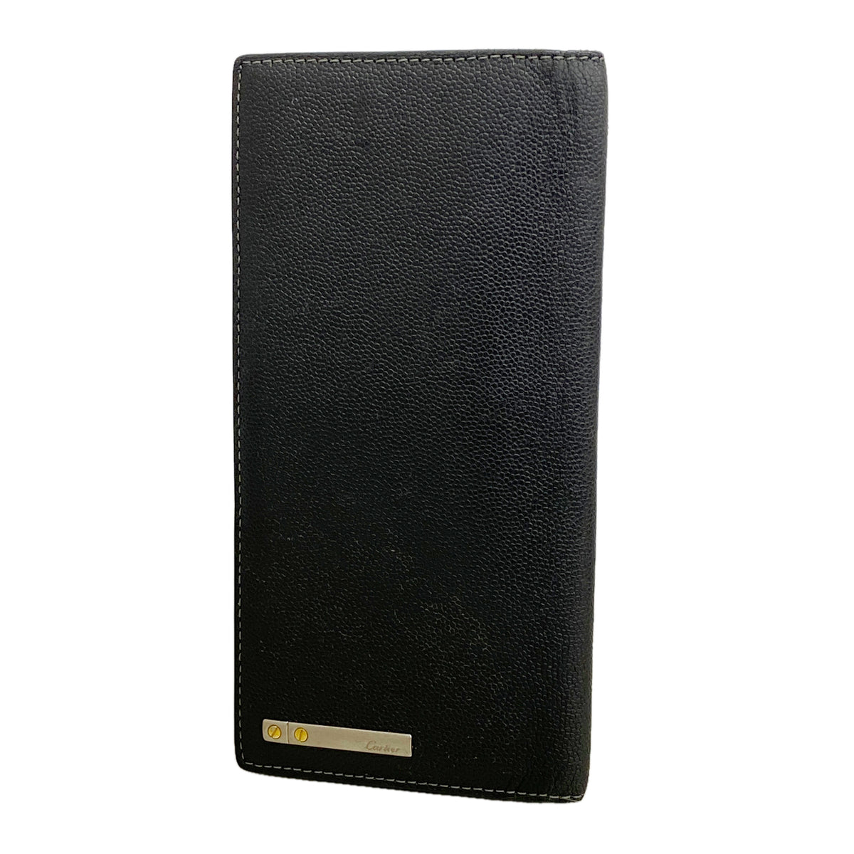 【6hd3190】カルティエ 長財布 レザー ブラック ゴールド/シルバー金具【中古】レディース