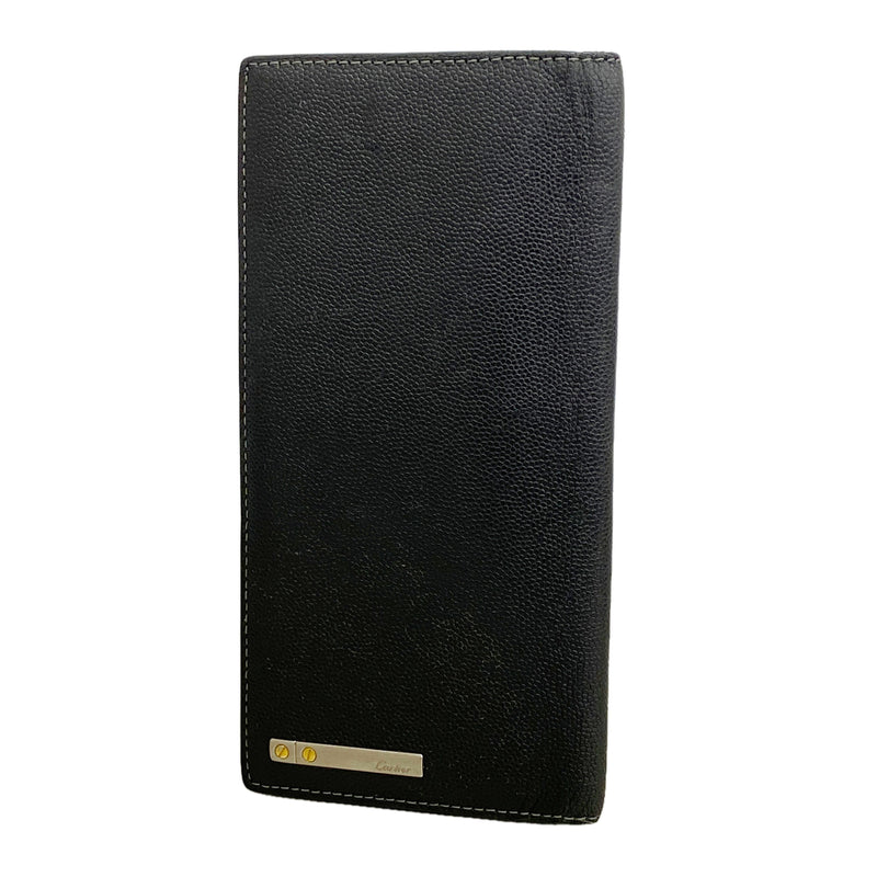 【6hd3190】カルティエ 長財布 レザー ブラック ゴールド/シルバー金具【中古】レディース