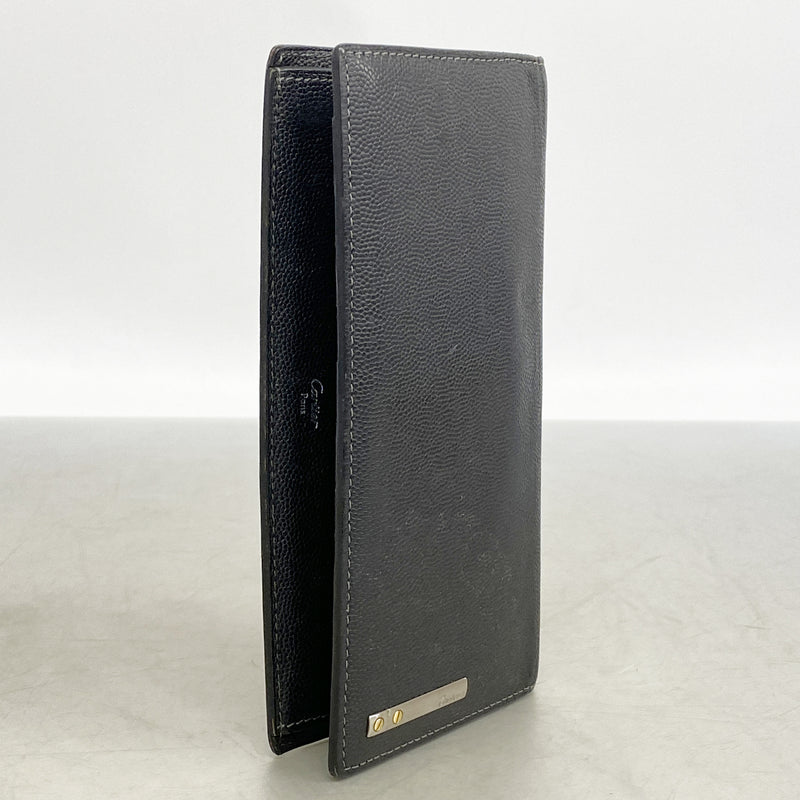 【6hd3190】カルティエ 長財布 レザー ブラック ゴールド/シルバー金具【中古】レディース