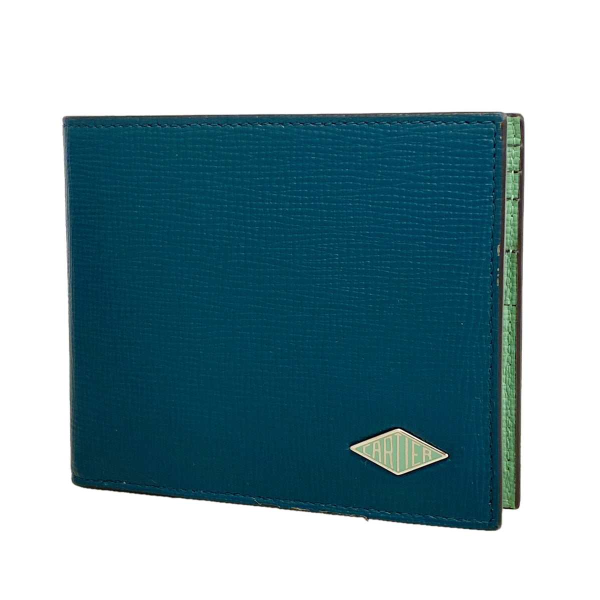 【6hd3199】カルティエ 札入れ レザー グリーン シルバー金具【中古】メンズ