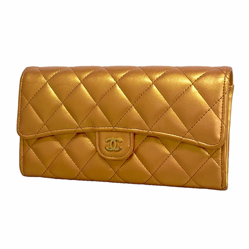 【6hd3200】シャネル 長財布 マトラッセ ラムスキン メタリックオレンジ ゴールド金具【中古】レディース