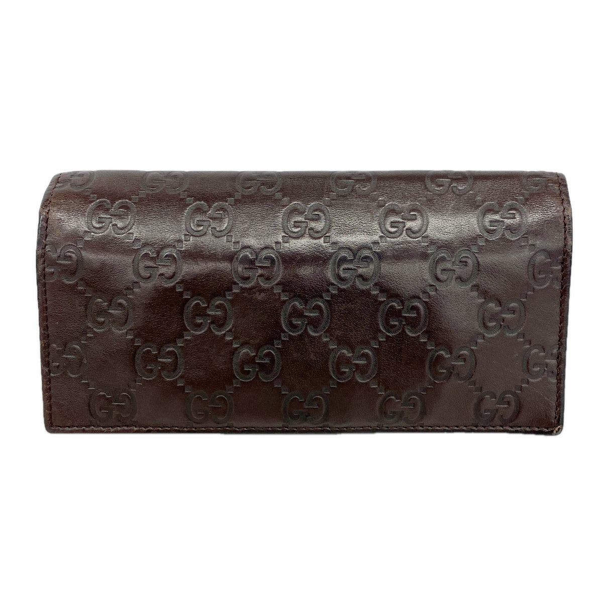 【6hd3231】グッチ 長財布 グッチシマ 245911 レザー ダークブラウン シルバー金具【中古】レディース