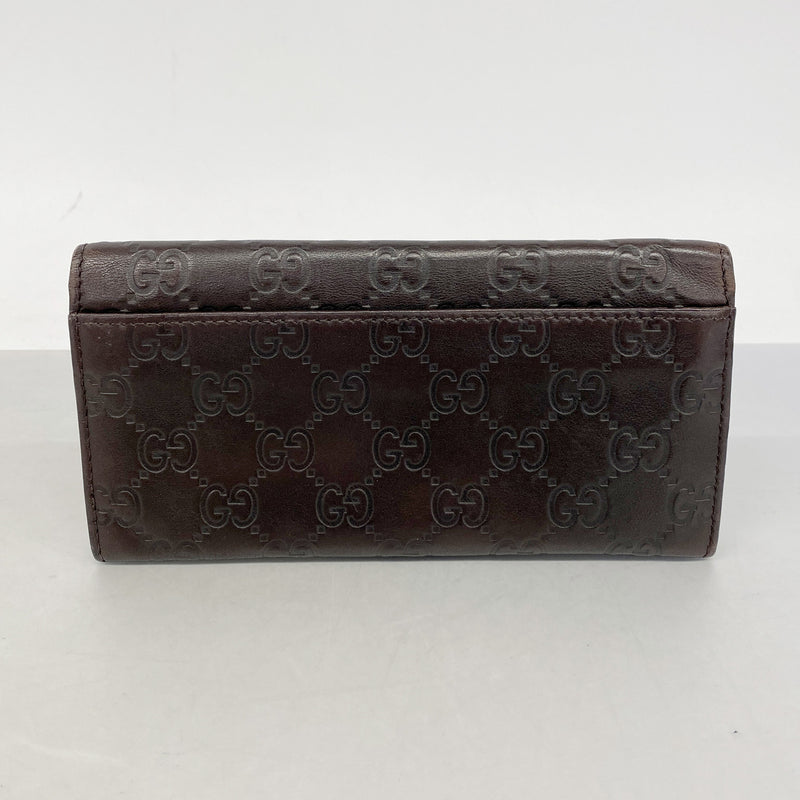 【6hd3231】グッチ 長財布 グッチシマ 245911 レザー ダークブラウン シルバー金具【中古】レディース