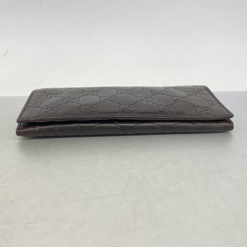 【6hd3231】グッチ 長財布 グッチシマ 245911 レザー ダークブラウン シルバー金具【中古】レディース