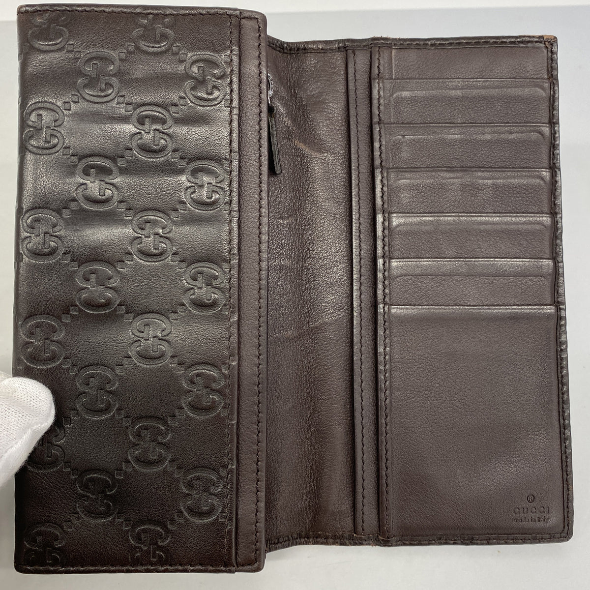 【6hd3231】グッチ 長財布 グッチシマ 245911 レザー ダークブラウン シルバー金具【中古】レディース