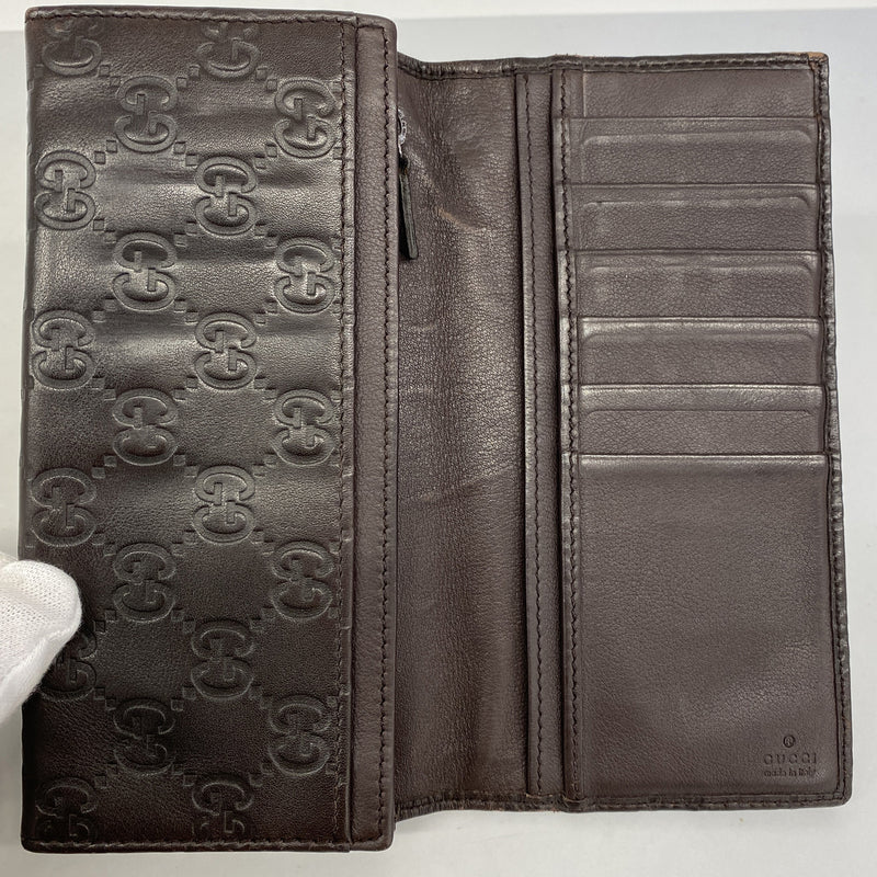 【6hd3231】グッチ 長財布 グッチシマ 245911 レザー ダークブラウン シルバー金具【中古】レディース
