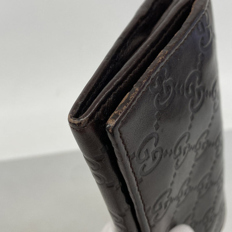 【6hd3231】グッチ 長財布 グッチシマ 245911 レザー ダークブラウン シルバー金具【中古】レディース