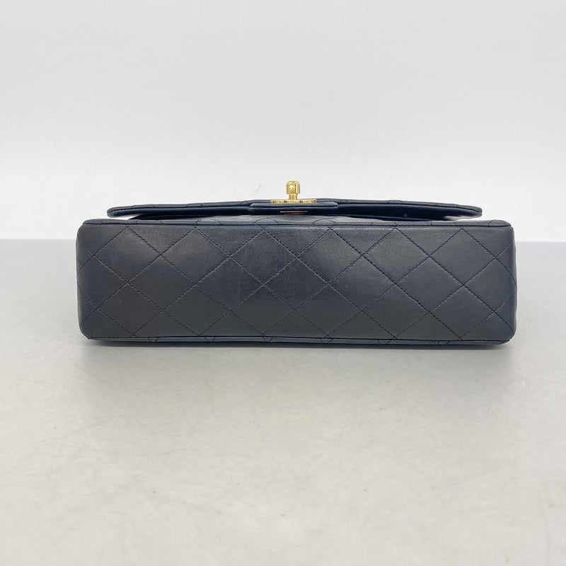 【6hd3232】シャネル ショルダーバッグ マトラッセ Wフラップ Wチェーン ラムスキン ブラック ゴールド金具【中古】レディース