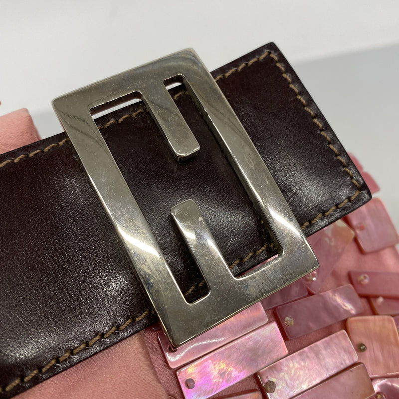 【6hd3250】フェンディ ハンドバッグ マンマバケット サテン ピンクマザーオパール ピンク ブラウン シルバー金具【中古】レディース