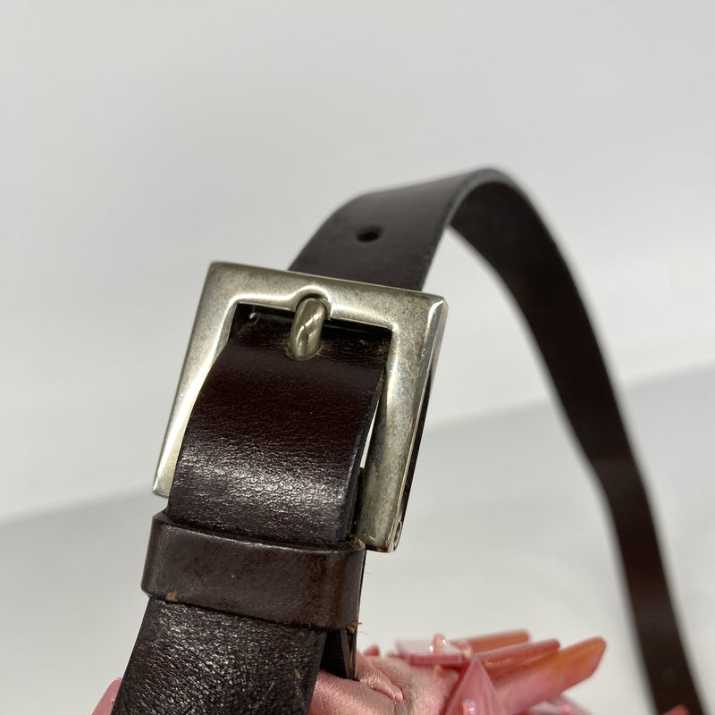 【6hd3250】フェンディ ハンドバッグ マンマバケット サテン ピンクマザーオパール ピンク ブラウン シルバー金具【中古】レディース