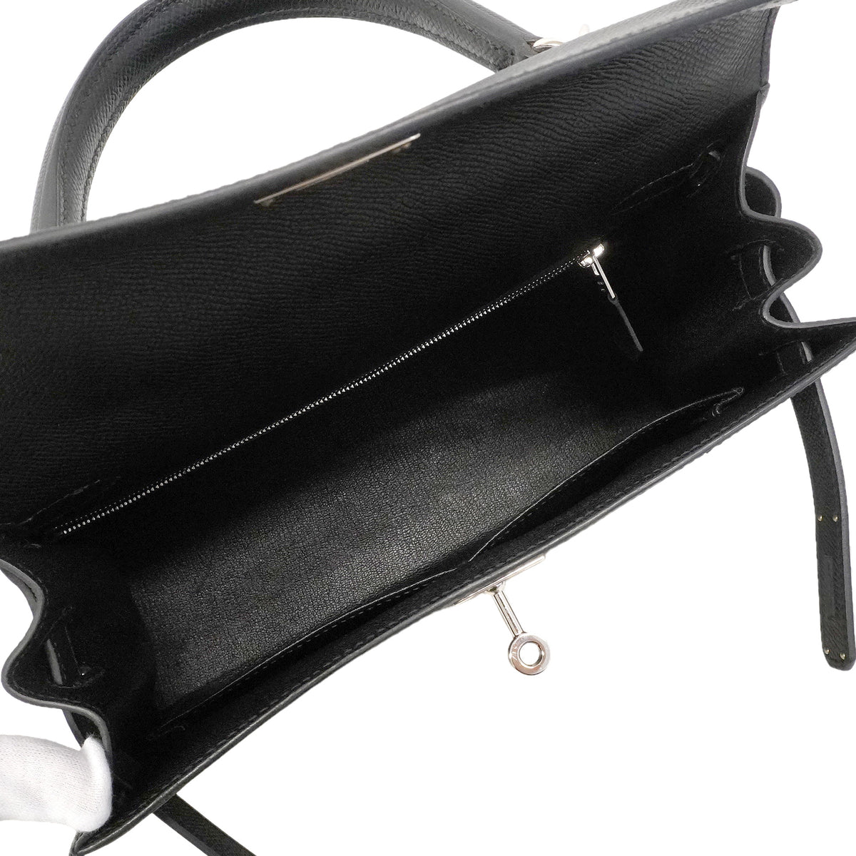 【6hd3258-g】エルメス ハンドバッグ ケリー28 ヴォーエプソン ブラック シルバー金具 U刻印 2wayバッグ【中古】レディース