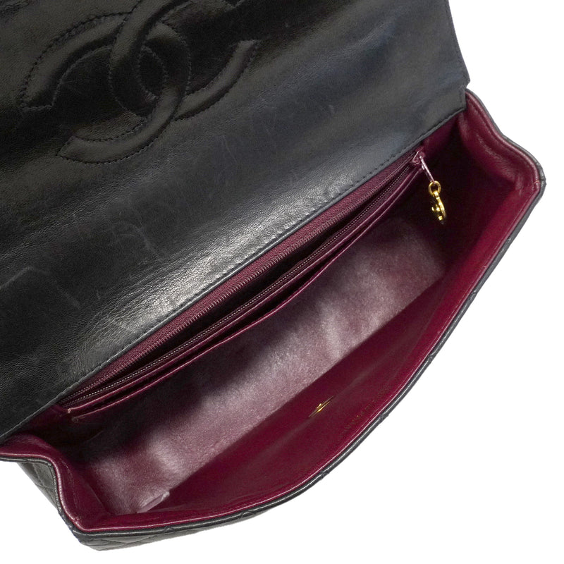 【6hd3261-h】シャネル ハンドバッグ マトラッセ 親子バッグ ラムスキン ブラック ゴールド金具【中古】レディース