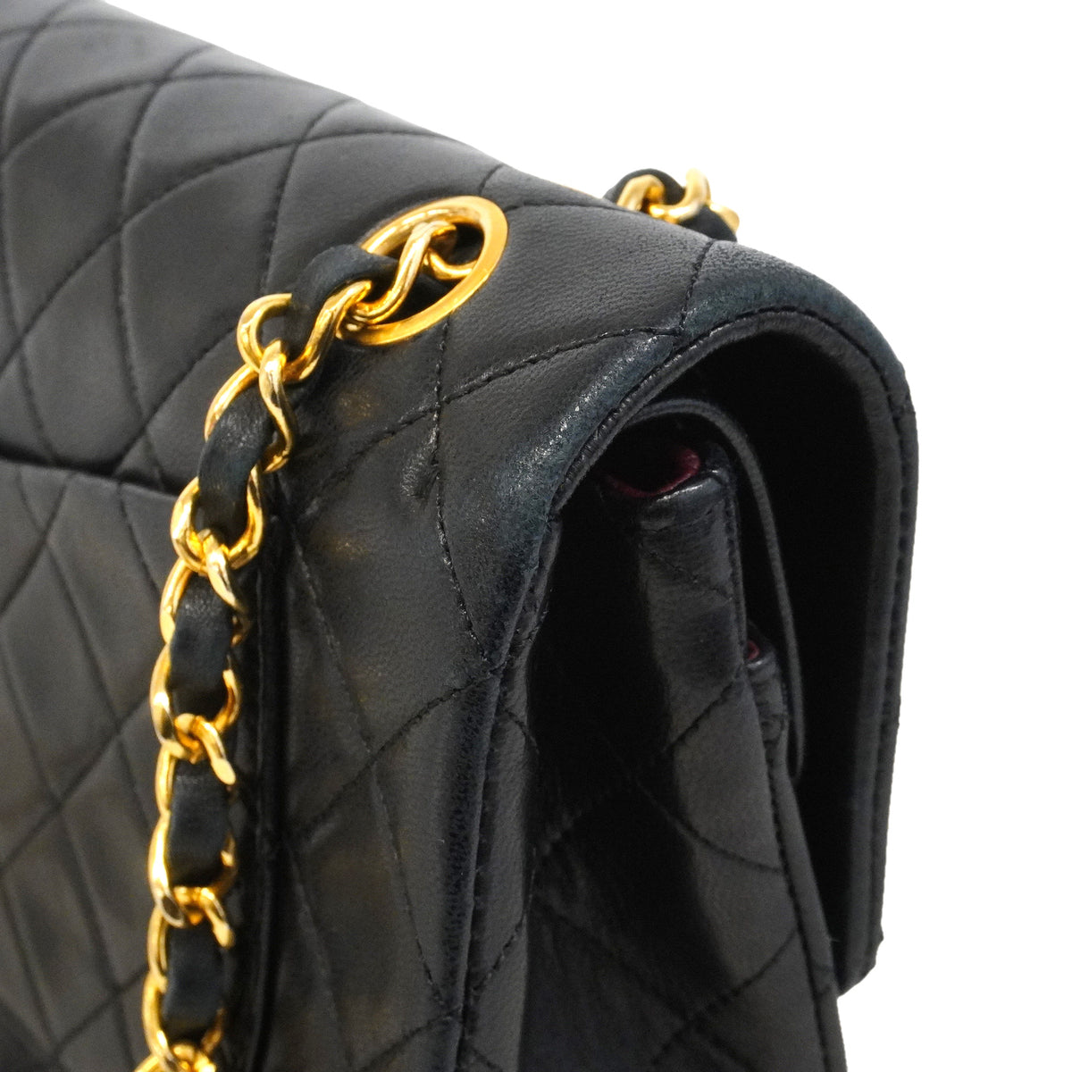 【6hd3263】シャネル ショルダーバッグ マトラッセ Wフラップ Wチェーン ラムスキン ブラック ゴールド金具【中古】レディース