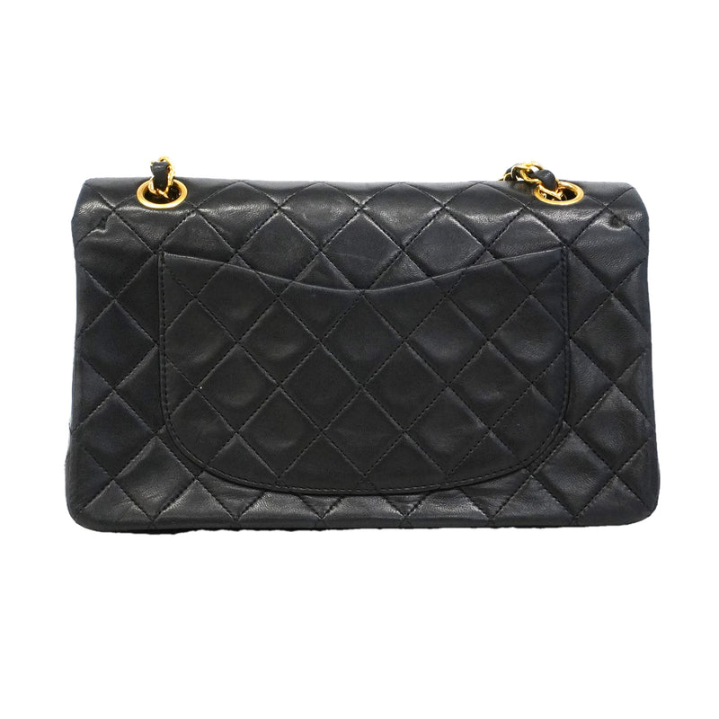 【6hd3263】シャネル ショルダーバッグ マトラッセ Wフラップ Wチェーン ラムスキン ブラック ゴールド金具【中古】レディース