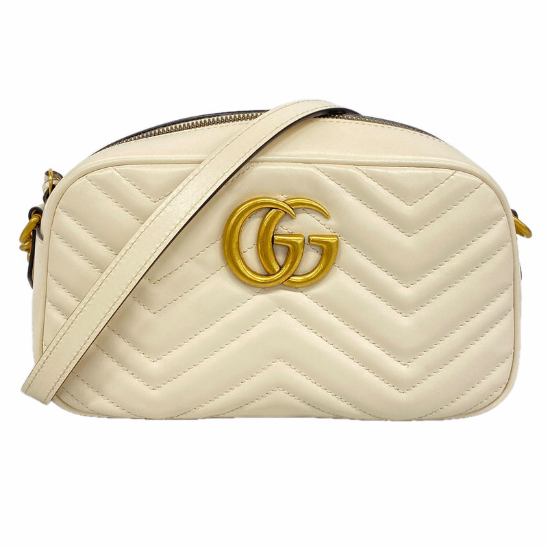 【6hd3268-k】グッチ ショルダーバッグ GGマーモント 447632 レザー アイボリー ゴールド金具【中古】レディース