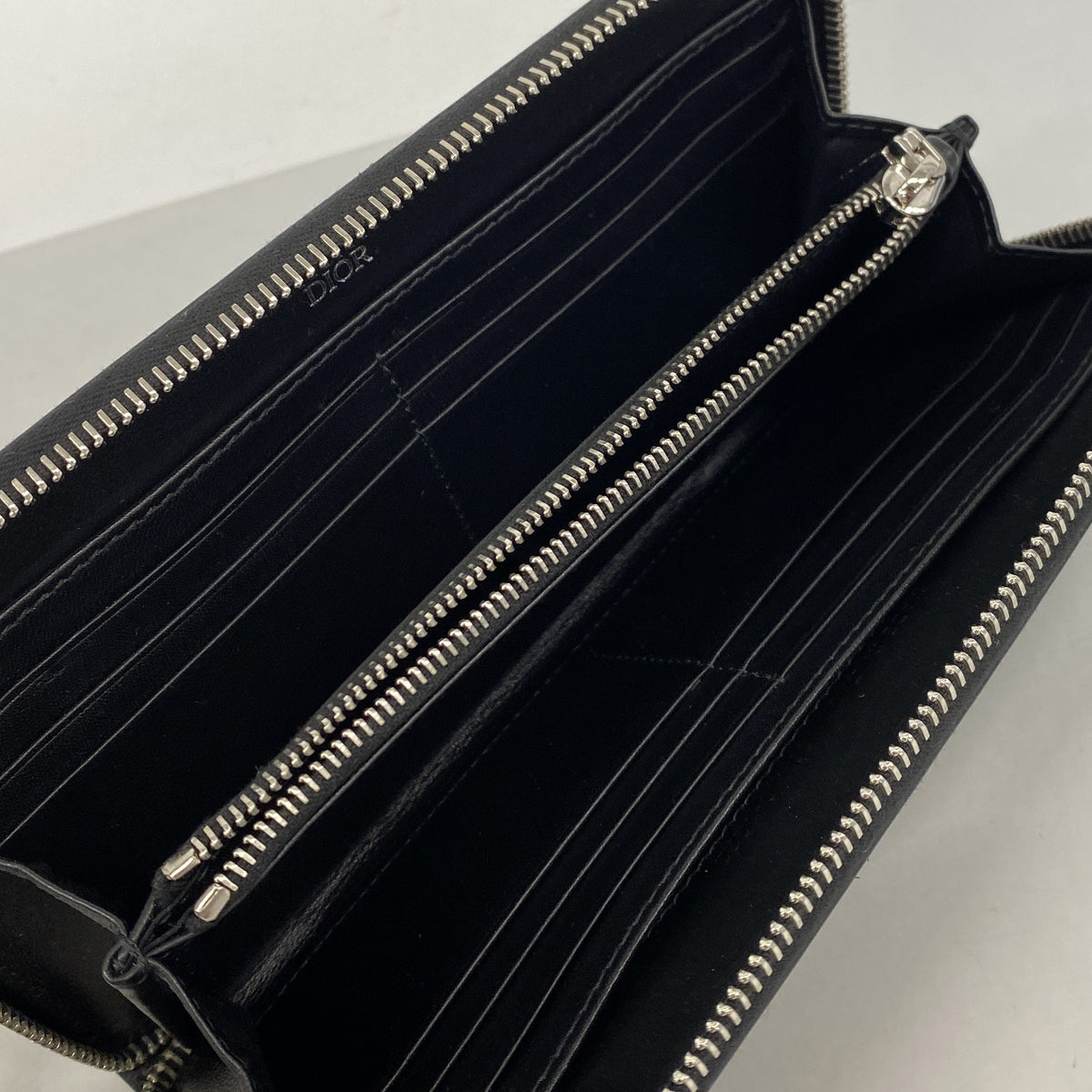 【6hd3278】クリスチャンディオール 長財布 オブリークギャラクシー レザー ブラック シルバー金具【中古】メンズ