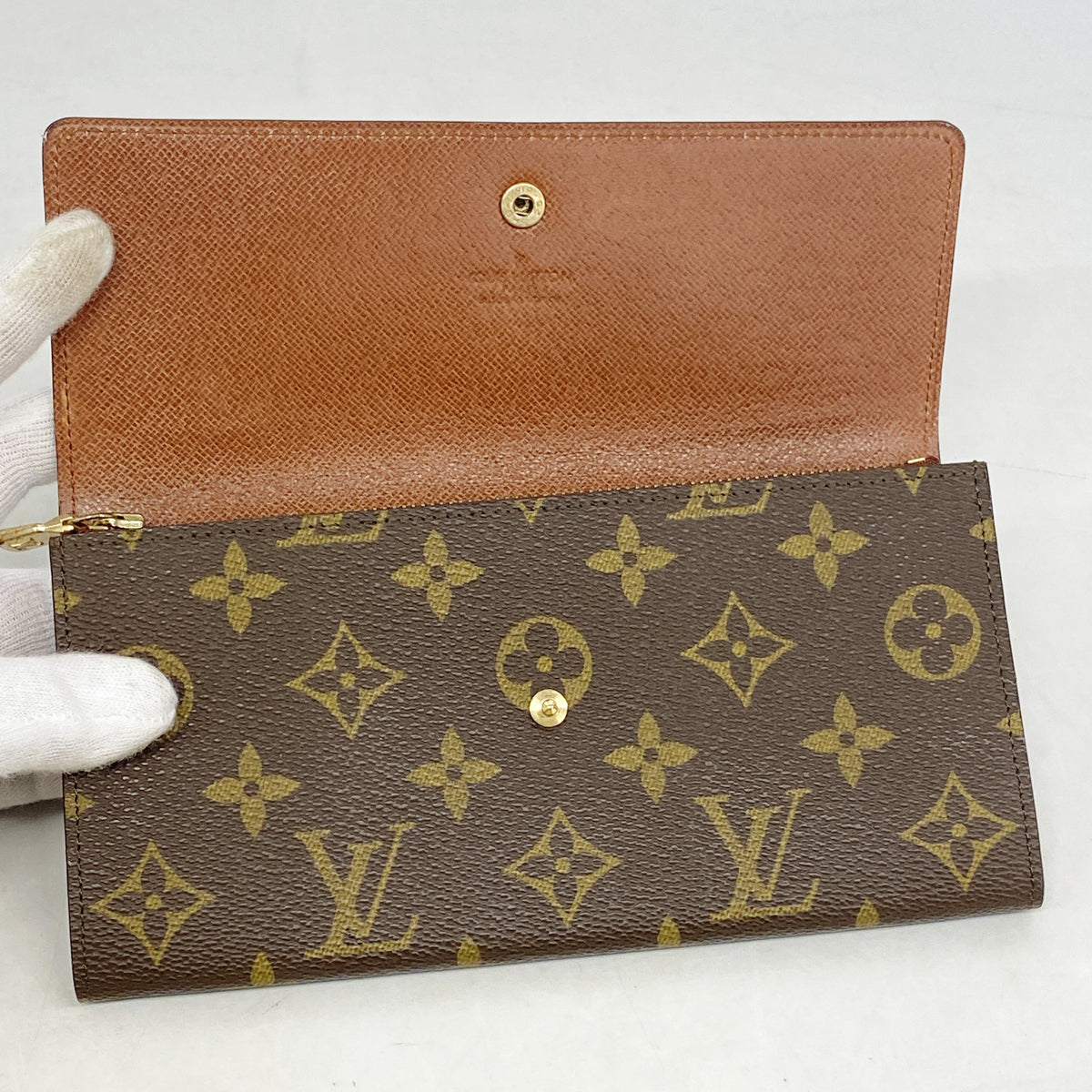 【6hd3287】ルイヴィトン 長財布 モノグラム ポシェットポルトモネクレディ M61723 ブラウン【中古】レディース