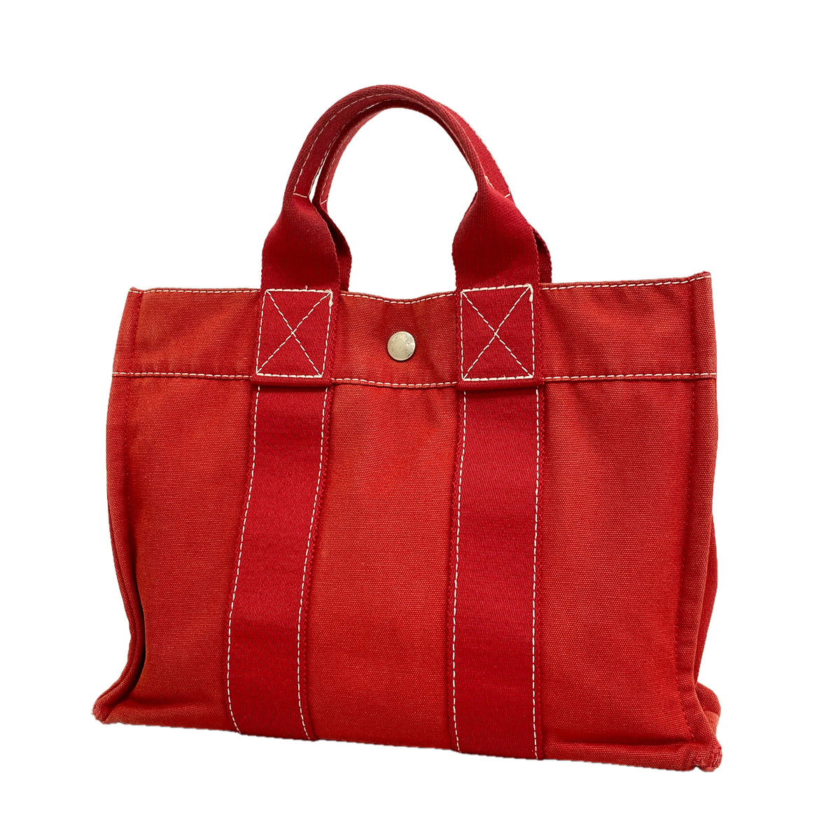 【6hd3309】エルメス トートバッグ ドーヴィルPM キャンバス レッド シルバー金具【中古】レディース