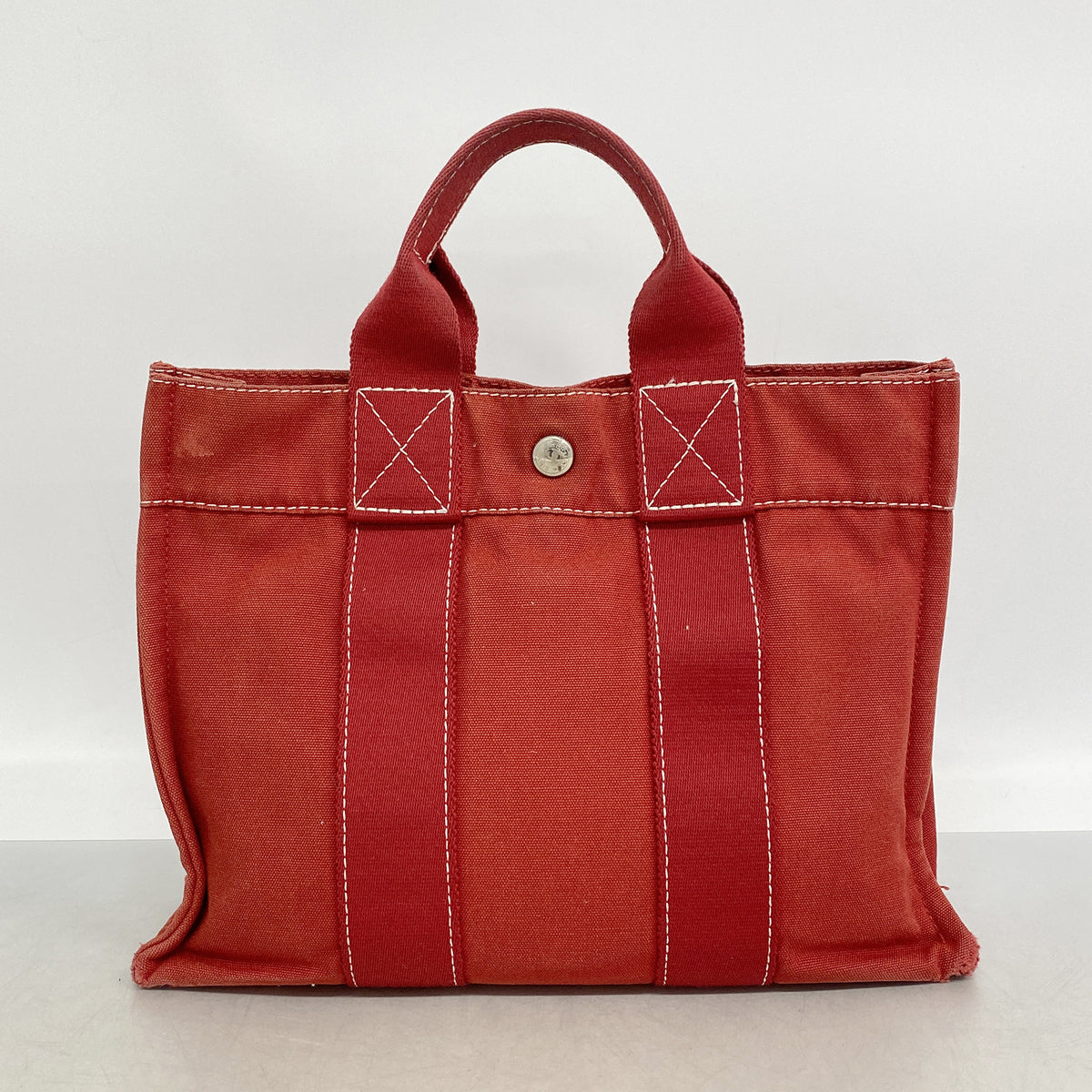 【6hd3309】エルメス トートバッグ ドーヴィルPM キャンバス レッド シルバー金具【中古】レディース