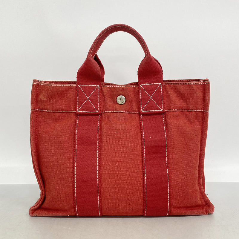 【6hd3309】エルメス トートバッグ ドーヴィルPM キャンバス レッド シルバー金具【中古】レディース