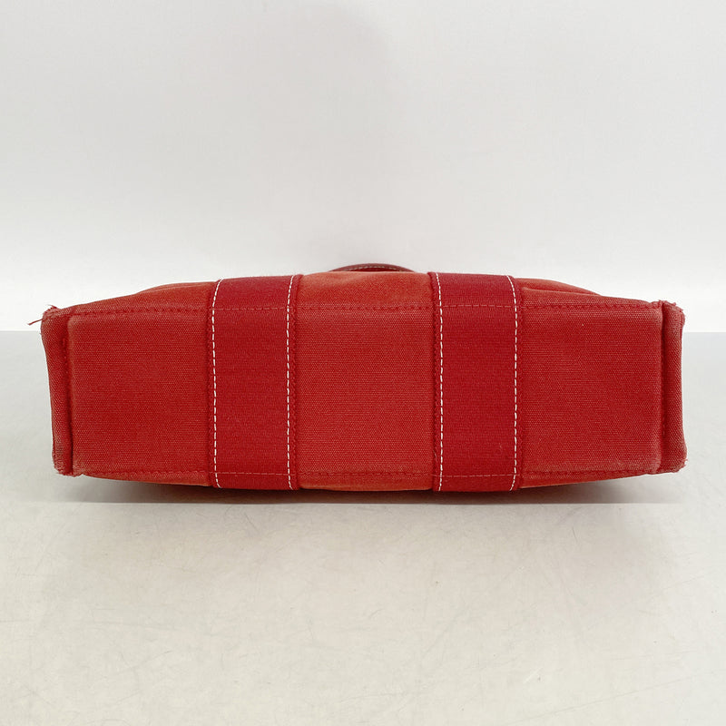 【6hd3309】エルメス トートバッグ ドーヴィルPM キャンバス レッド シルバー金具【中古】レディース