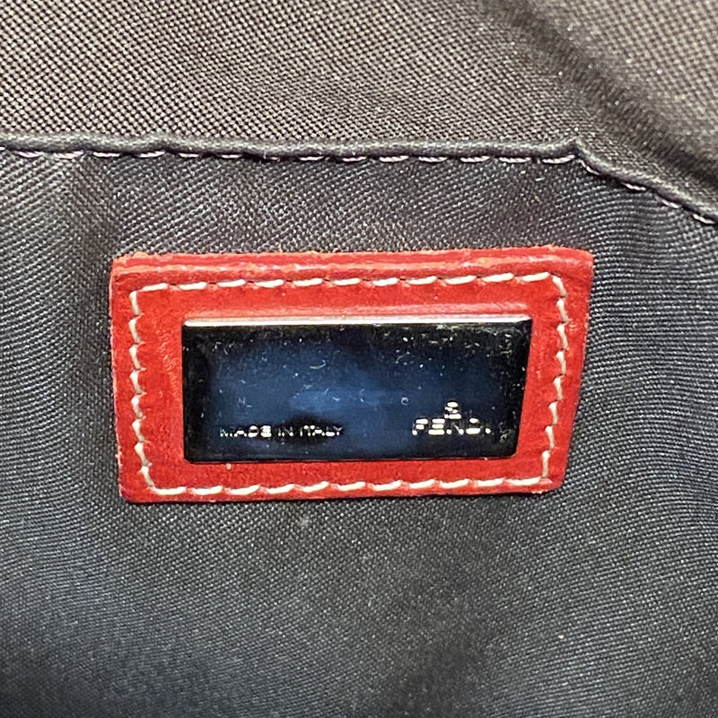 【6hd3310】フェンディ トートバッグ ズッカ ナイロンキャンバス ブラウン レッド シルバー金具【中古】レディース