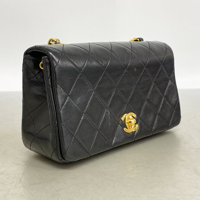 【6hd3313】シャネル ショルダーバッグ ミニマトラッセ チェーンショルダー ラムスキン ブラック ゴールド金具【中古】レディース