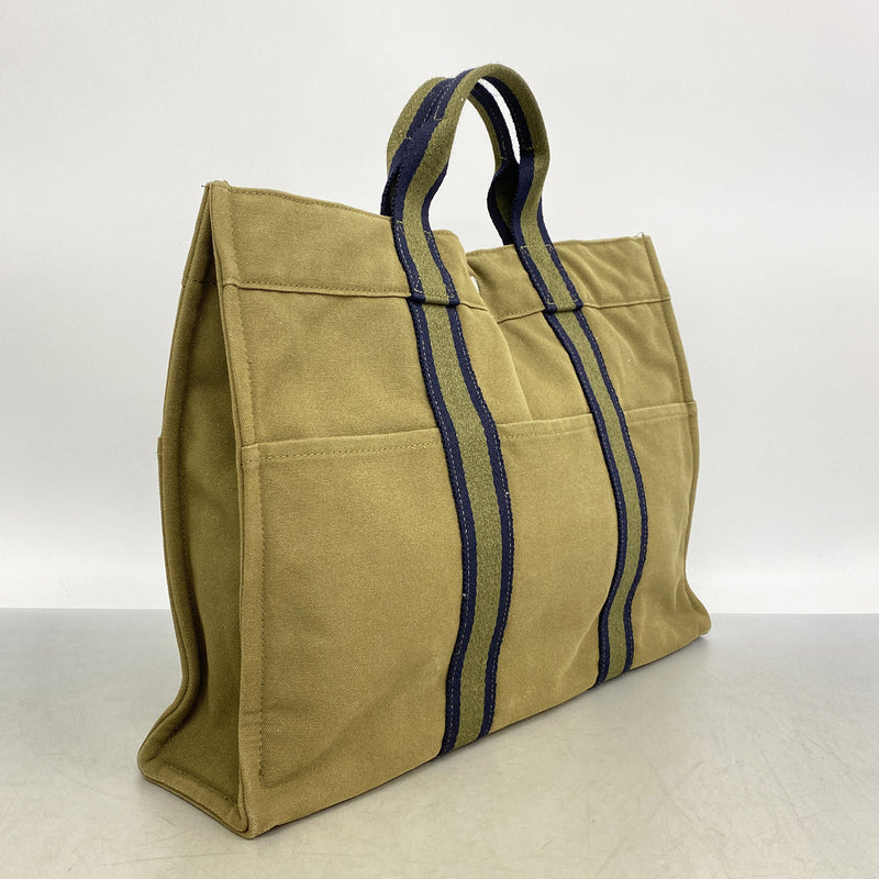 【6hd3342】エルメス トートバッグ フールトゥMM キャンバス カーキ シルバー金具【中古】レディース
