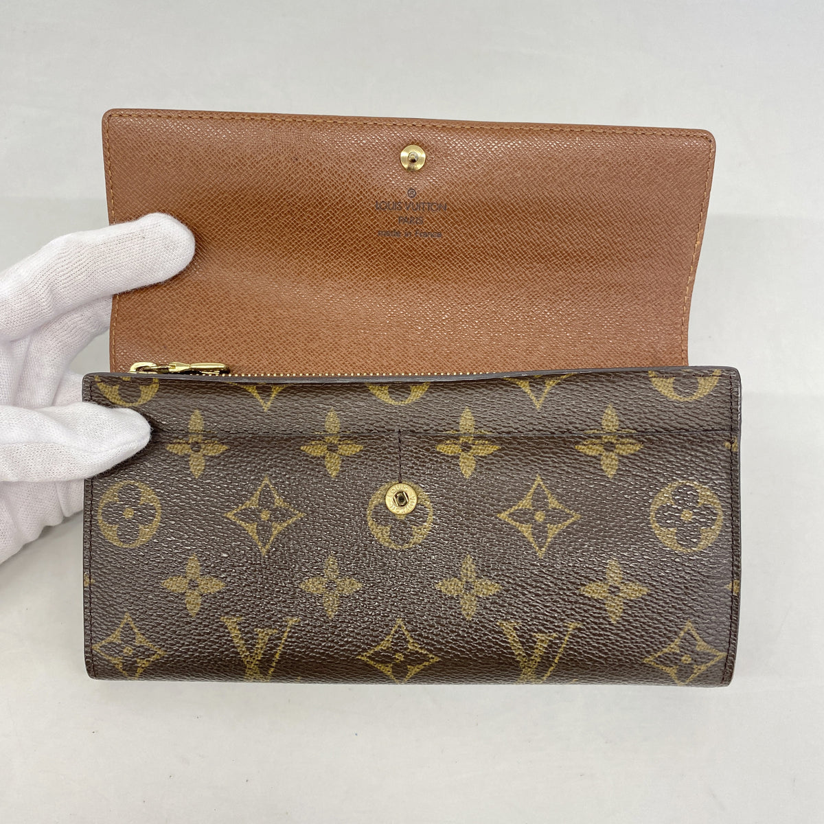 【6hd3345】ルイヴィトン 長財布 モノグラム ポシェットポルトモネクレディ M61725　 ブラウン【中古】レディース