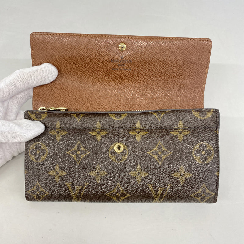 【6hd3345】ルイヴィトン 長財布 モノグラム ポシェットポルトモネクレディ M61725　 ブラウン【中古】レディース