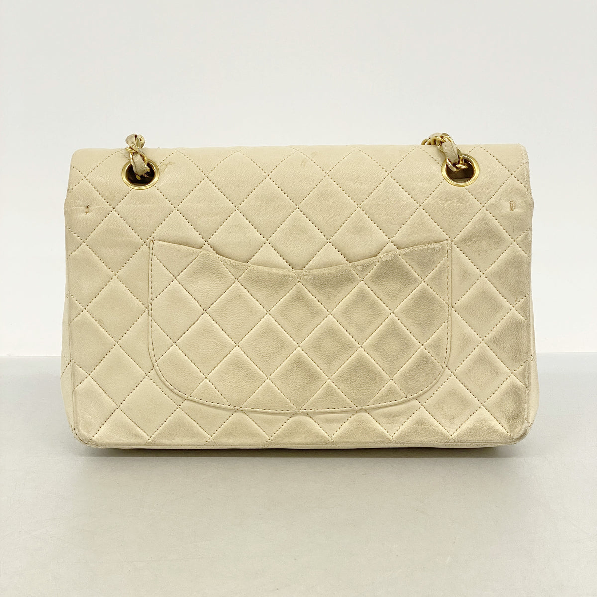 【6hd3350】シャネル ショルダーバッグ マトラッセ Wフラップ Wチェーン ラムスキン ベージュ ゴールド金具【中古】レディース