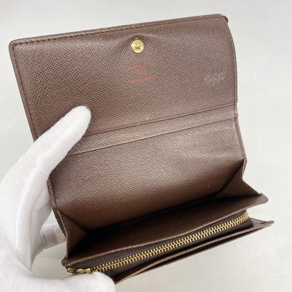 【6hd3369】ルイヴィトン 財布 ダミエ ポルトモネビエトレゾール N61730 エベヌ【中古】レディース