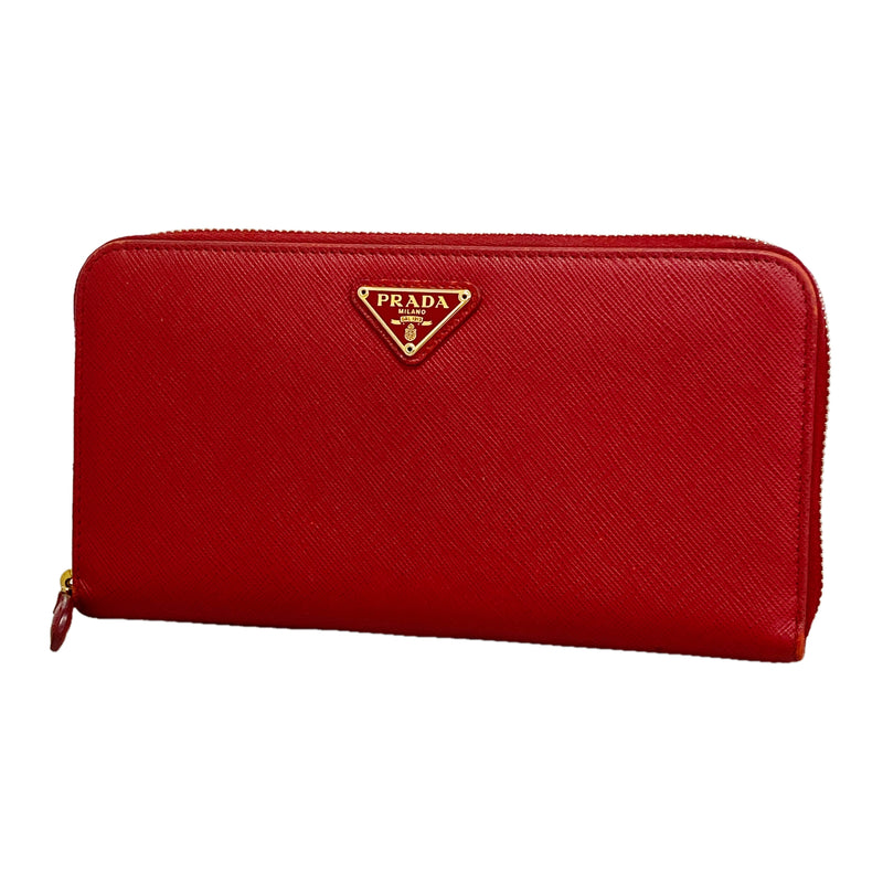 【6hd3397-k】プラダ 長財布 サフィアーノ レザー レッド ゴールド金具【中古】レディース