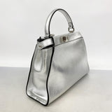 【6hd3414】フェンディ ハンドバッグ ピーカブー レザー シルバー シルバー金具【中古】レディース