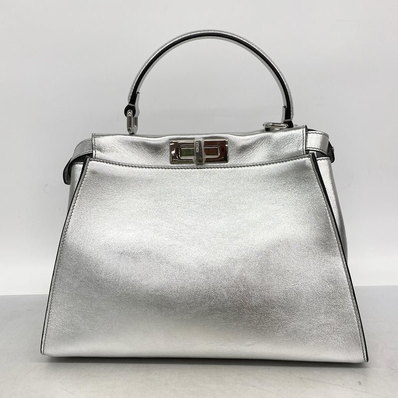 【6hd3414】フェンディ ハンドバッグ ピーカブー レザー シルバー シルバー金具【中古】レディース