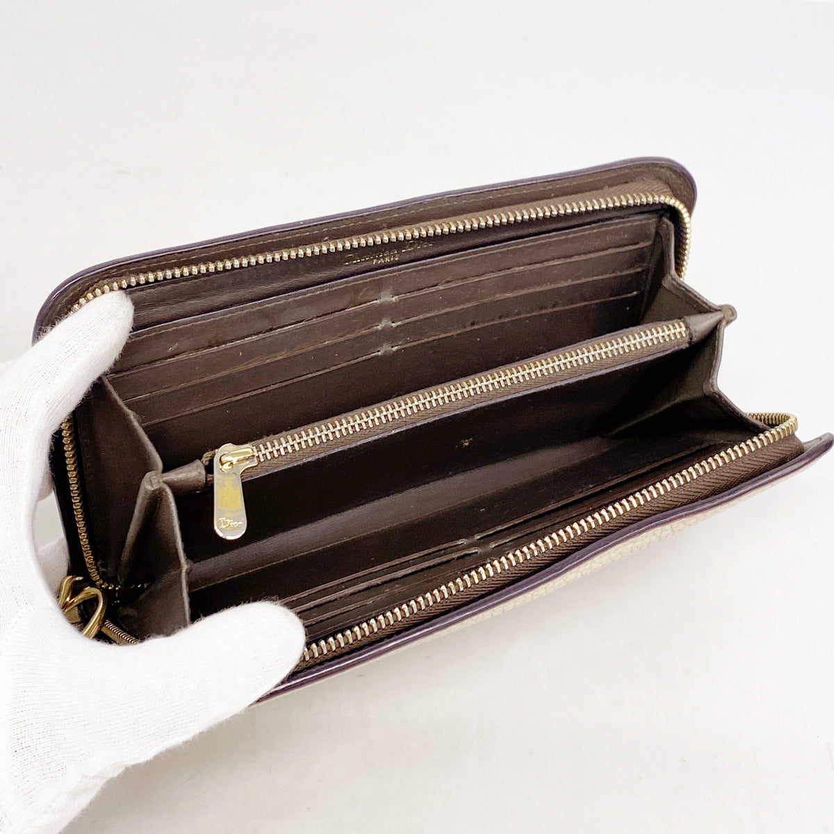 【6hd3440】クリスチャンディオール 長財布 レザー ベージュ ゴールド金具【中古】レディース