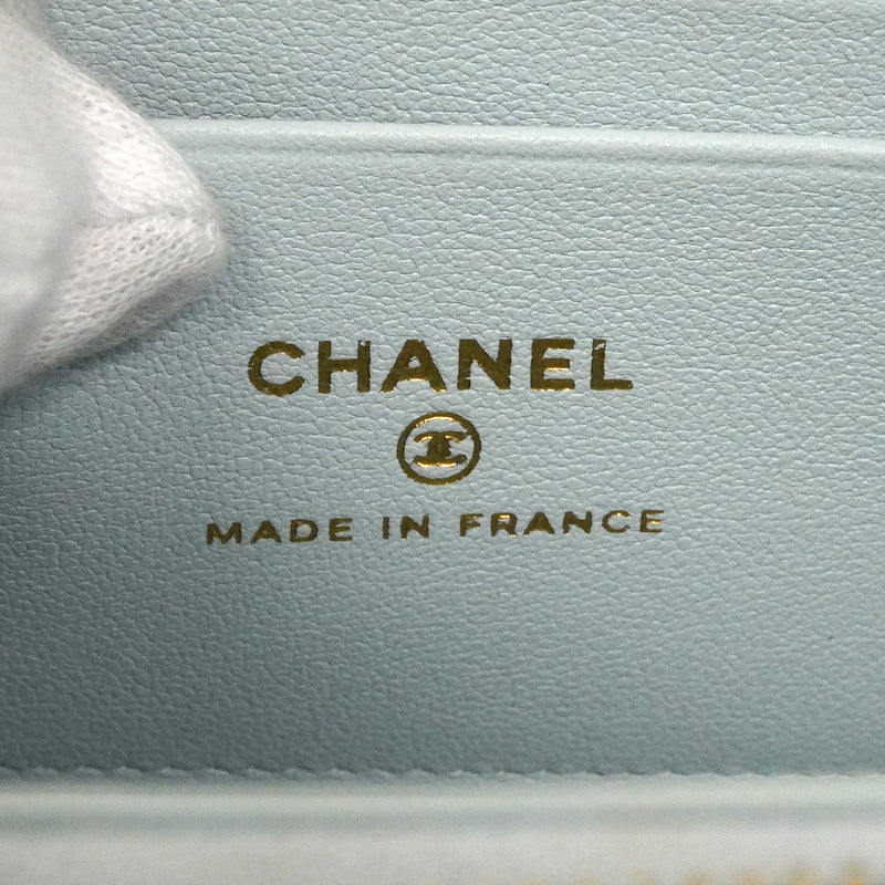 【6hd3488】シャネル バニティバッグ マトラッセ チェーンショルダー ラムスキン スカイブルー シャンパンゴールド金具 2wayバッグ【中古】レディース
