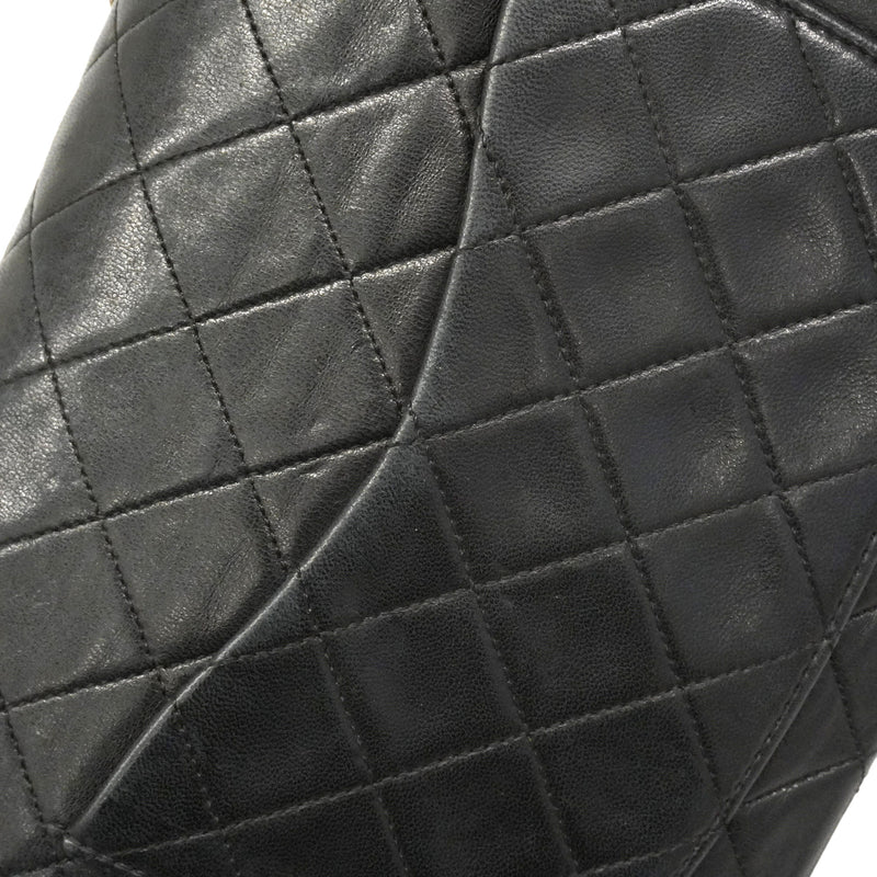 【6hd3492】シャネル ショルダーバッグ マトラッセ Wフラップ Wチェーン ラムスキン ブラック ゴールド金具【中古】レディース